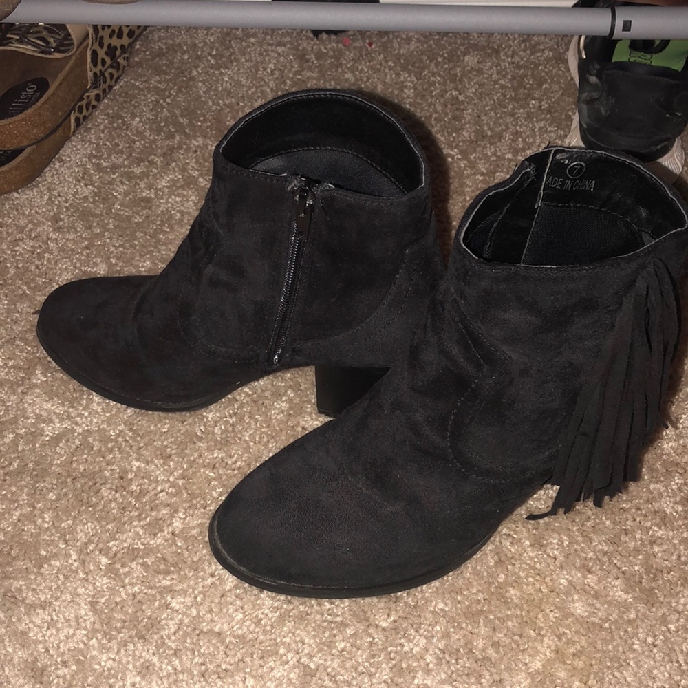 Fringe black booties